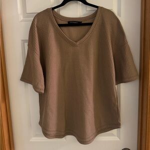 Women's Short Sleeve Waffle Knit Tee - Tan